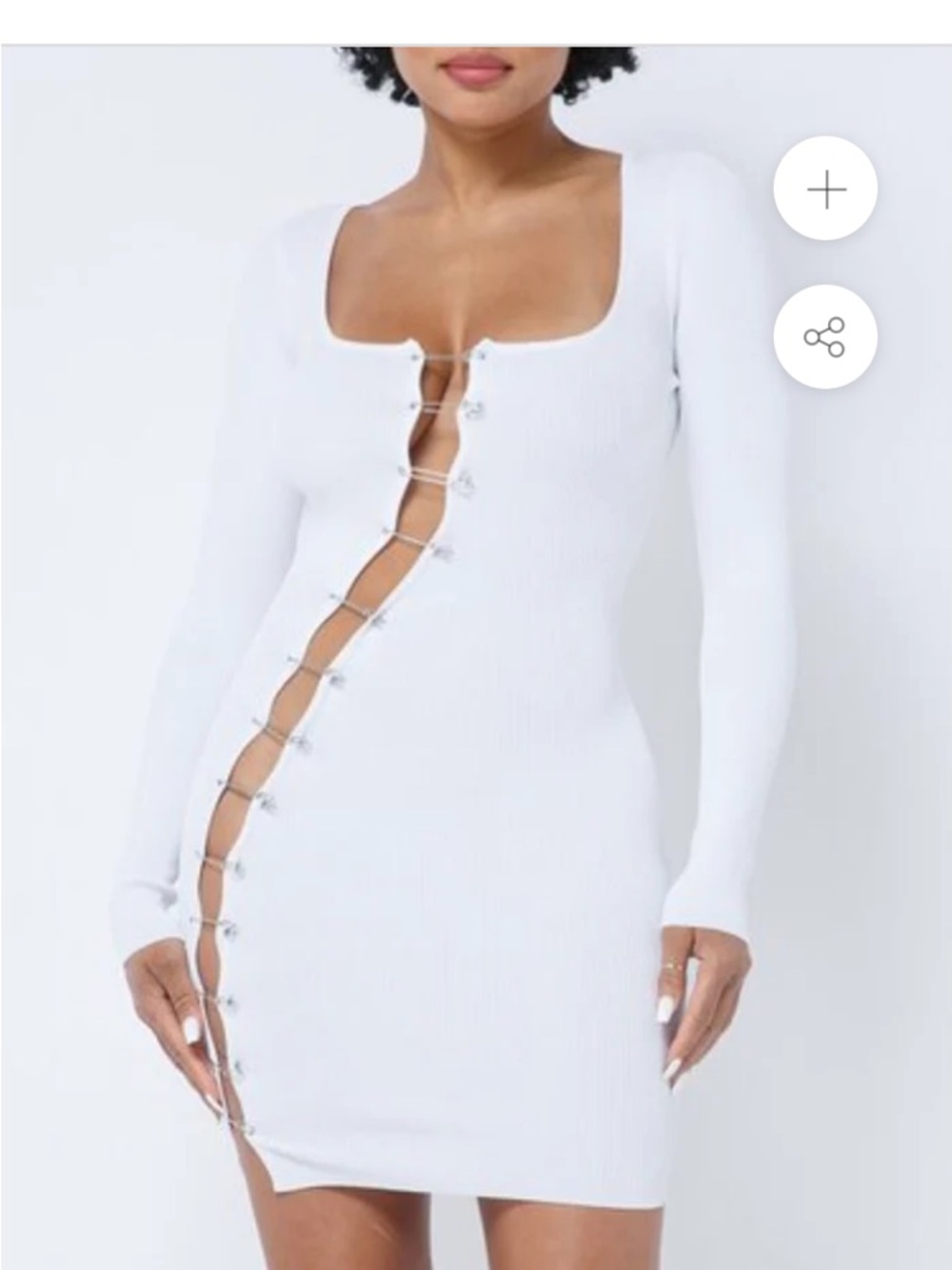 Hera Collection White Long-Sleeve Safety Pin-Front Mini Dress